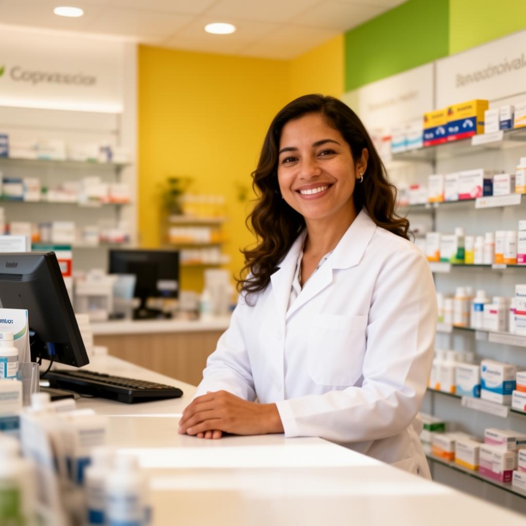 Farmacéutica detrás del mostrador